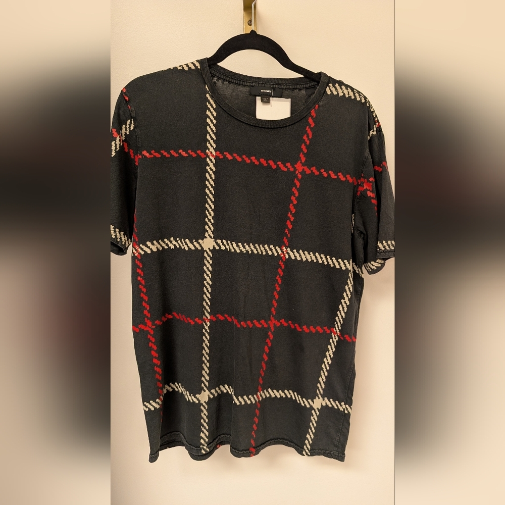 Diesel Black and Red Plaid Short Sleeve Tee